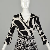 Medium Diane Von Furstenberg Wrap Dress Tie Waist Black Abstract Print