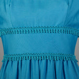 Small 1960s Dress Modest Casual Ruffle Sleeve Blue Maxi