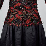 1980s Travilla Black Dress with Paisley Beaded Bodice