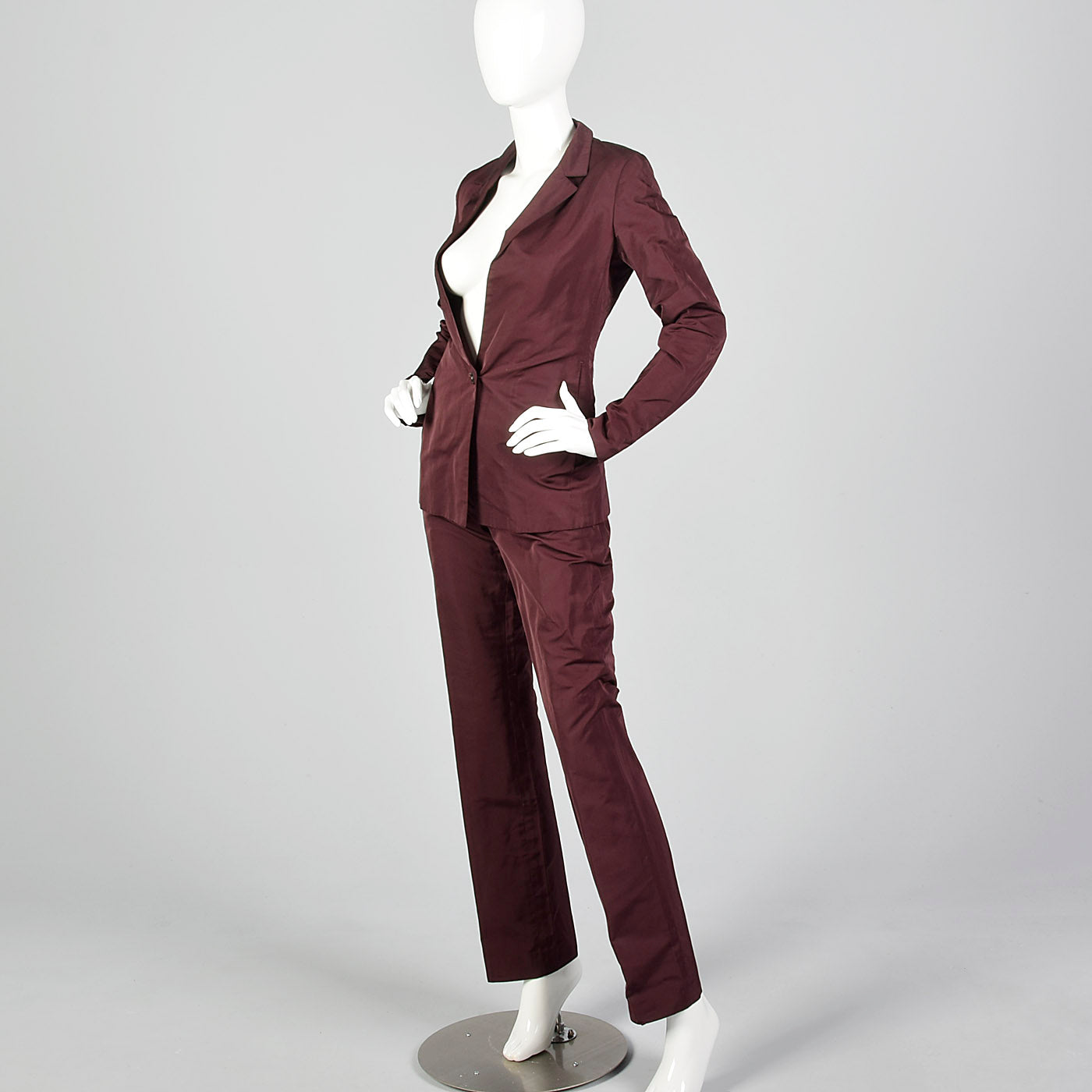 1990s Jil Sander Iridescent Burgundy Pant Suit