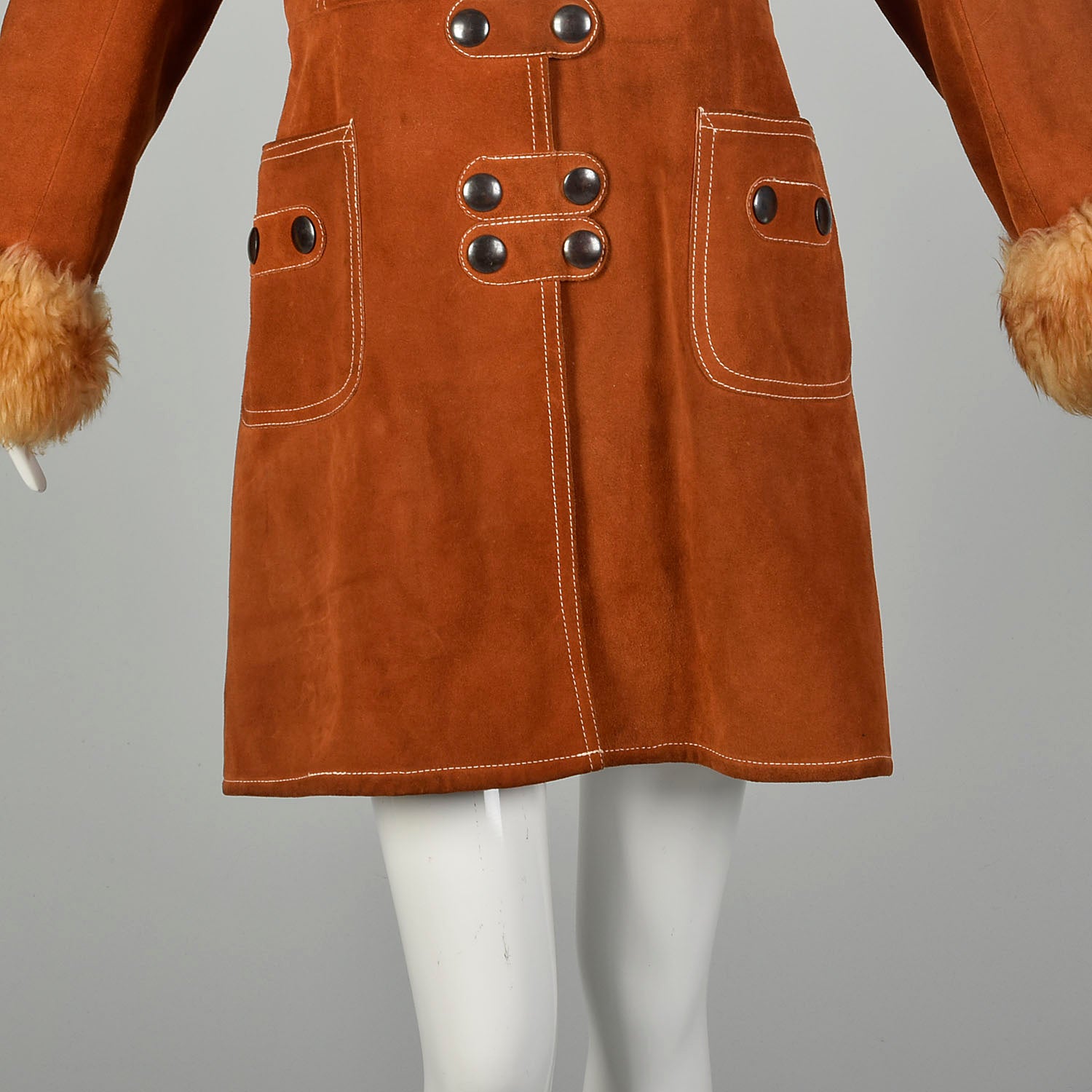 Small 1970s Suede Shearling Coat Boho Leather Sherpa Outerwear