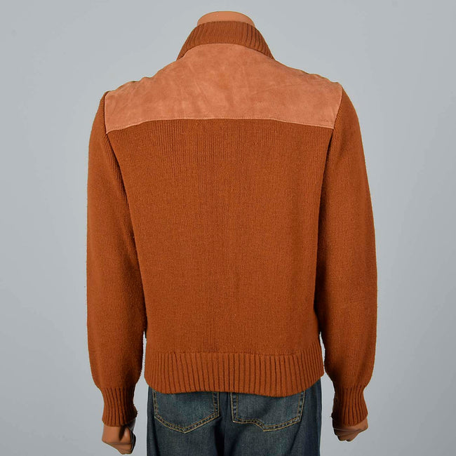 XL 1970s Brown Suede Jacket with Knit Sleeves