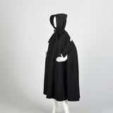 OSFM 1980s Heavy Hooded Wool Cape Black Winter Cloak Wool Hood Thick