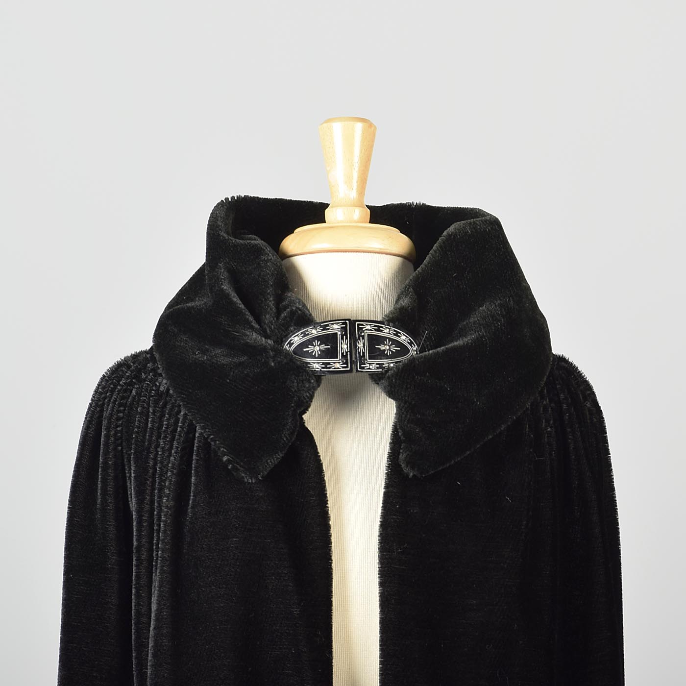 1920s Mohair Velvet Cape with Decorative Buckle