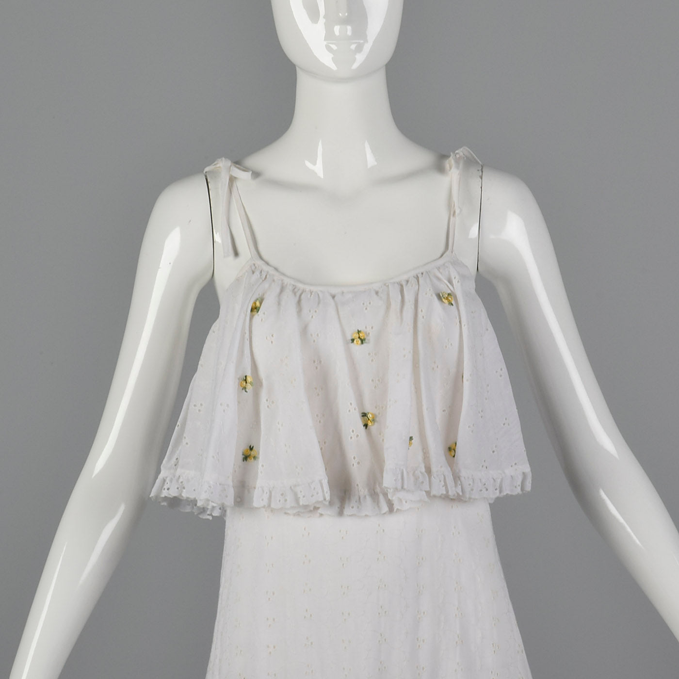 1970s White Eyelet Dress