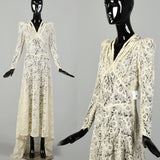 Small 1930s Wedding Dress Lace Sheer Formal Long Sleeve Evening Bridal Gown