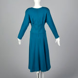 1980s Teal Wool Midi Dress