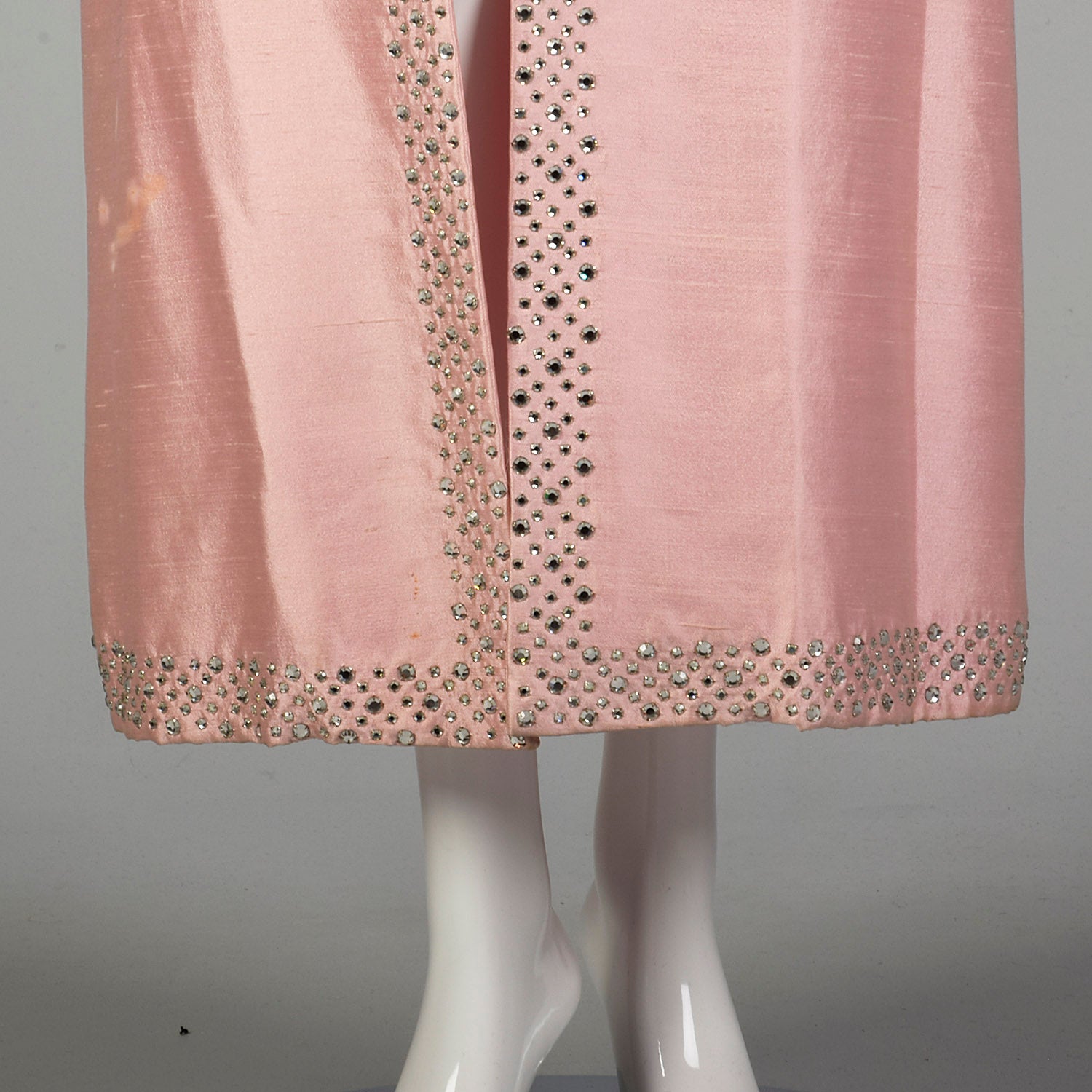 Medium 1960s Full Length Formal Pink Opera Coat with Rhinestone Trim