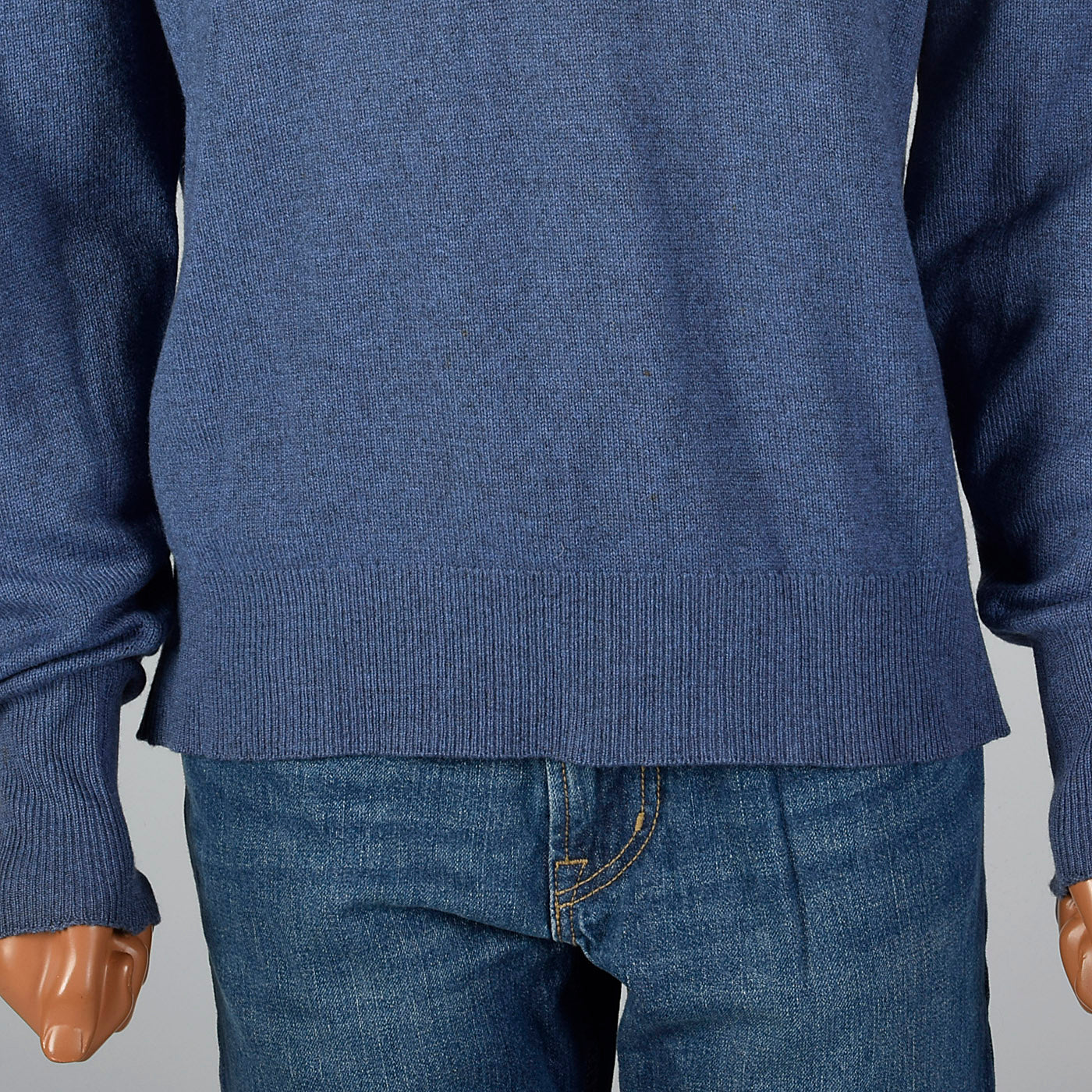 1970s Mens Blue Cashmere Sweater with V Neck