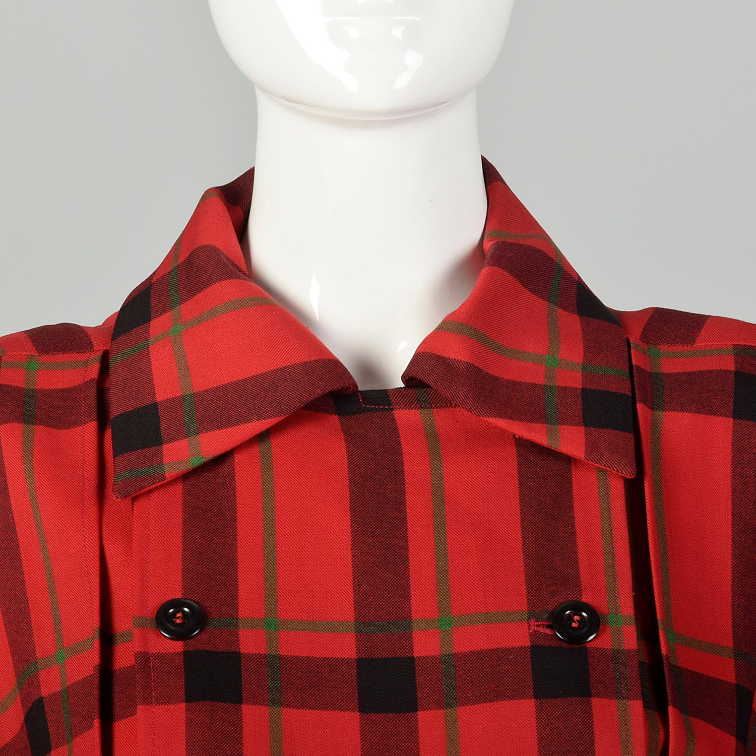 Small 1970s Yves Saint Laurent Rive Gauche Red Plaid Dress Double Breasted Long Sleeves