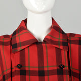 Small 1970s Yves Saint Laurent Rive Gauche Red Plaid Dress Double Breasted Long Sleeves