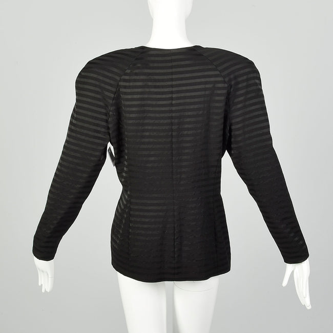 XL 1980s Dominic Serio Blazer Black Striped Power Shoulder Double Breasted Jacket