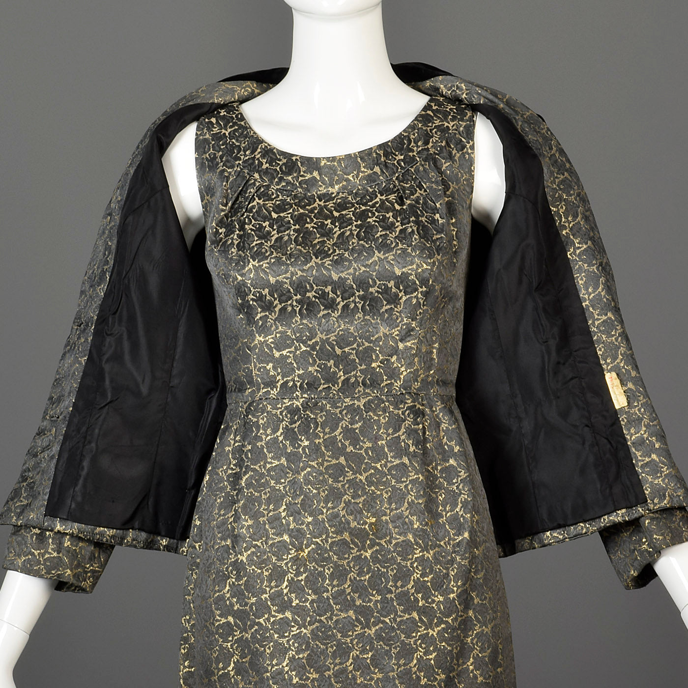 1960s Gold Brocade Dress with Matching Jacket and Velvet Detail