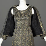 1960s Gold Brocade Dress with Matching Jacket and Velvet Detail
