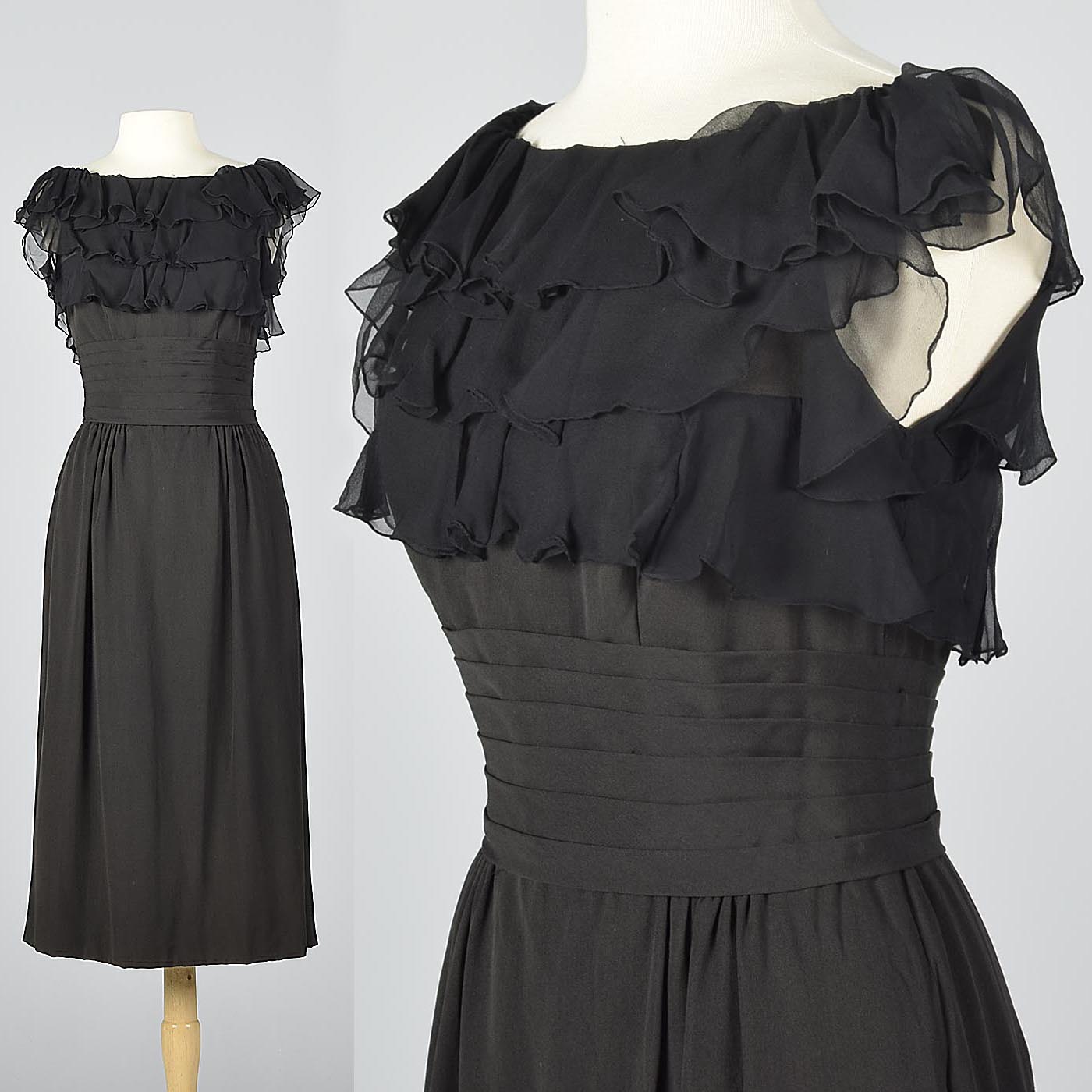 1940s Black Cocktail Dress with Chiffon Bust