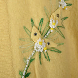 1950s Yellow Cashmere Cardigan with Floral Applique