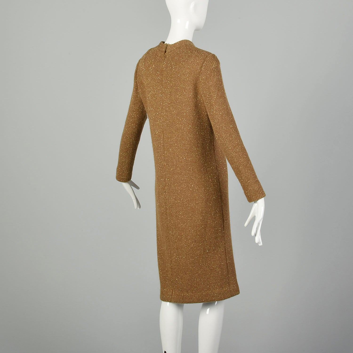 Medium 1970s Sweater Dress Cocktail Metallic Gold Cozy Ribbed Knit