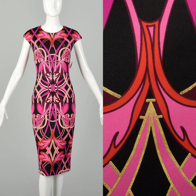 Small Ted Baker Pink Dress Black Short Sleeve Back Slit Designer