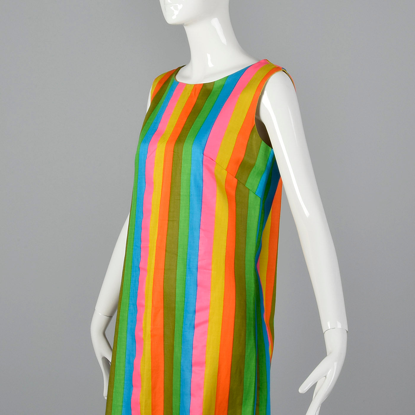 1960s Colorful Stripe Print Shift Dress