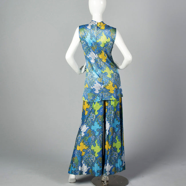 1960s Blue Palazzo Pants and Tunic Outfit