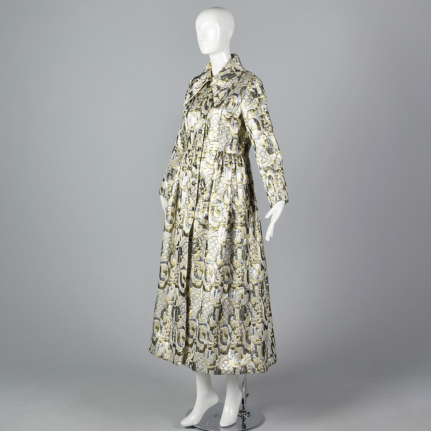 Dramatic 1970s Metallic Brocade Maxi Coat