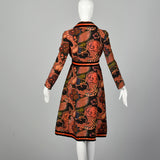 XS 1970s Orange Belted Tapestry Coat