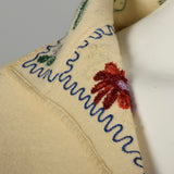 XS 1940s Souvenir Jacket Novelty Asian Dragon Chain Stitch Embroidery Cream Wool