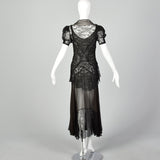 XS 1930s Sheer Black Silk and Lace Dress and Jacket
