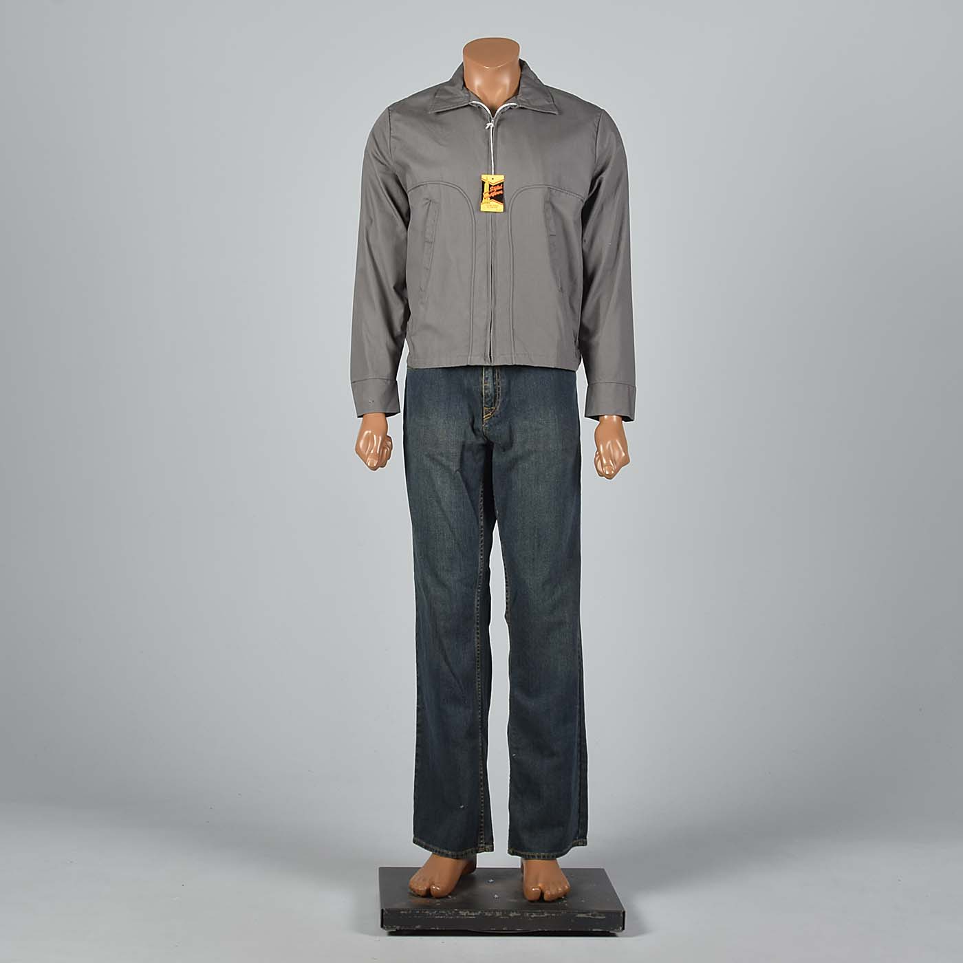 Medium 1950s Deadstock Gray Lightweight Jacket with Adjustable Cuffs