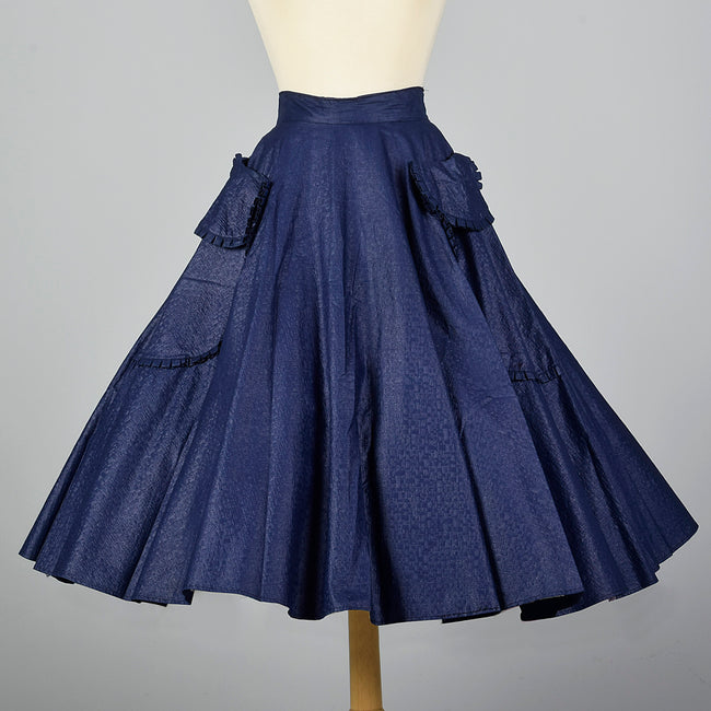 1950s Blue Circle Skirt with Patch Pockets
