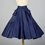 1950s Blue Circle Skirt with Patch Pockets