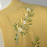 1950s Yellow Cashmere Cardigan with Floral Applique