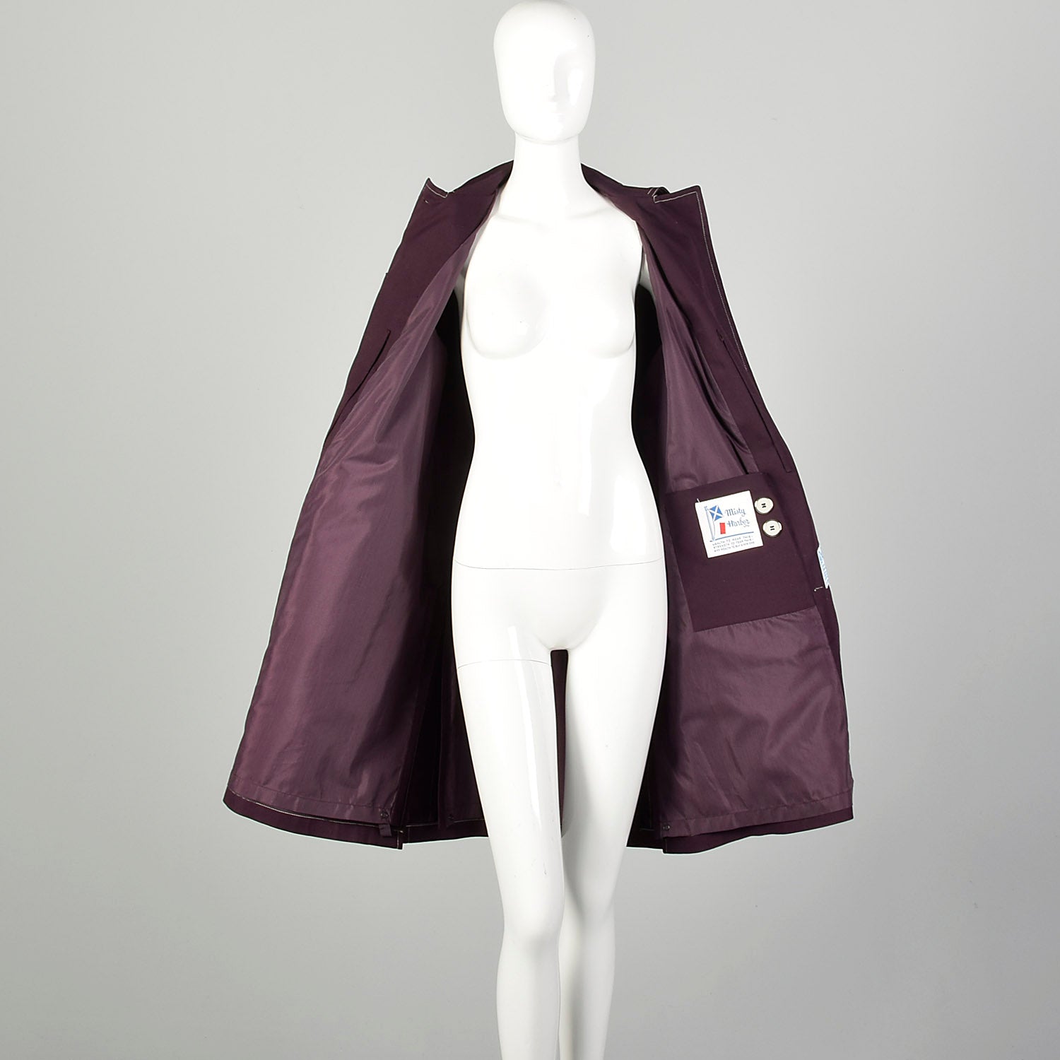 Medium 1960s Coat Aubergine Mod Double Breasted Plum Canvas Autumn Topstitched