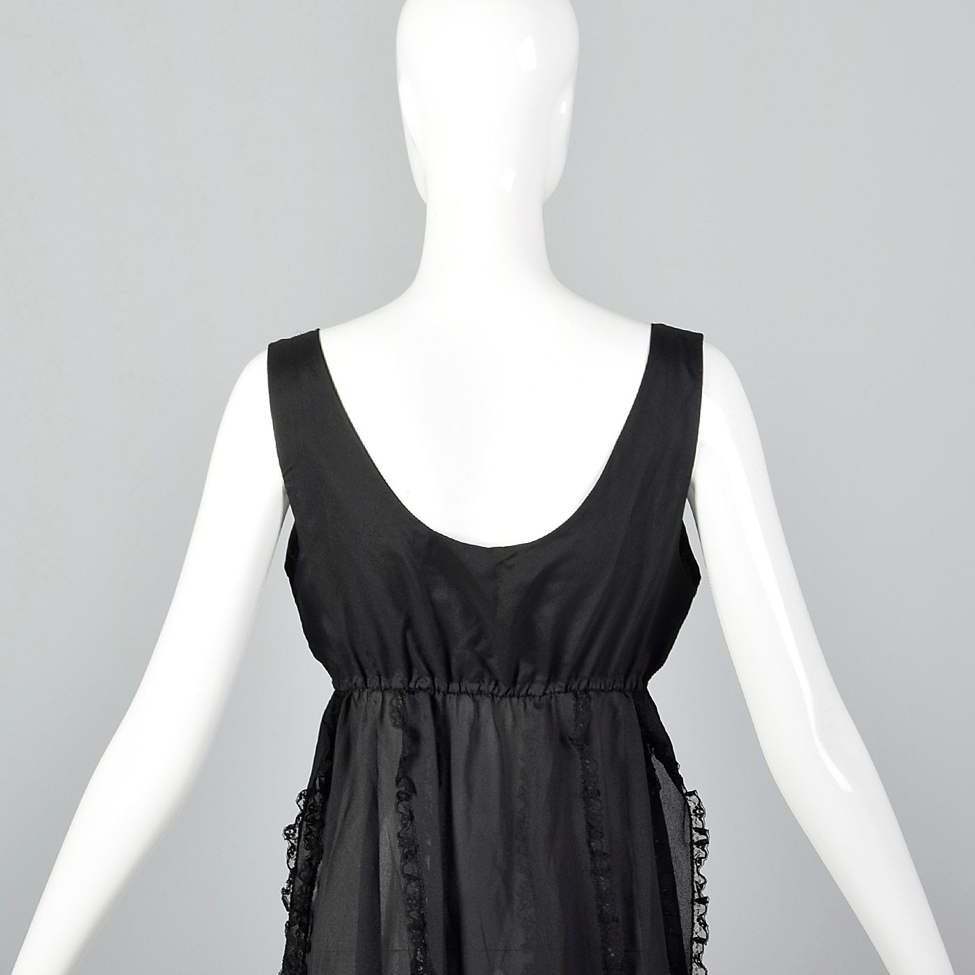1970s Saks Fifth Avenue Sheer Black Nightgown with Car Wash Hem