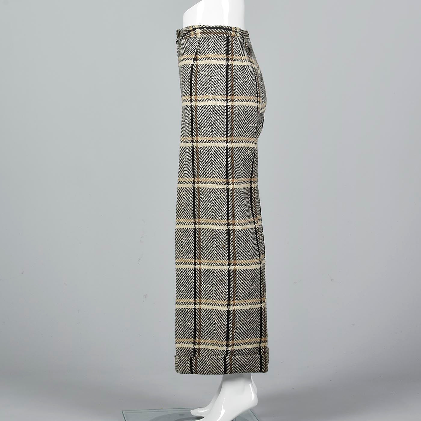 1970s Wide Leg Wool Pants in Plaid