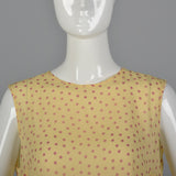 2000s Yellow Silk Blouse with Pink Polka Dots
