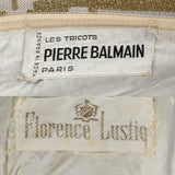 Incredible 1960s Balmain Les Tricots Geometric Gold Knit Maxi Dress