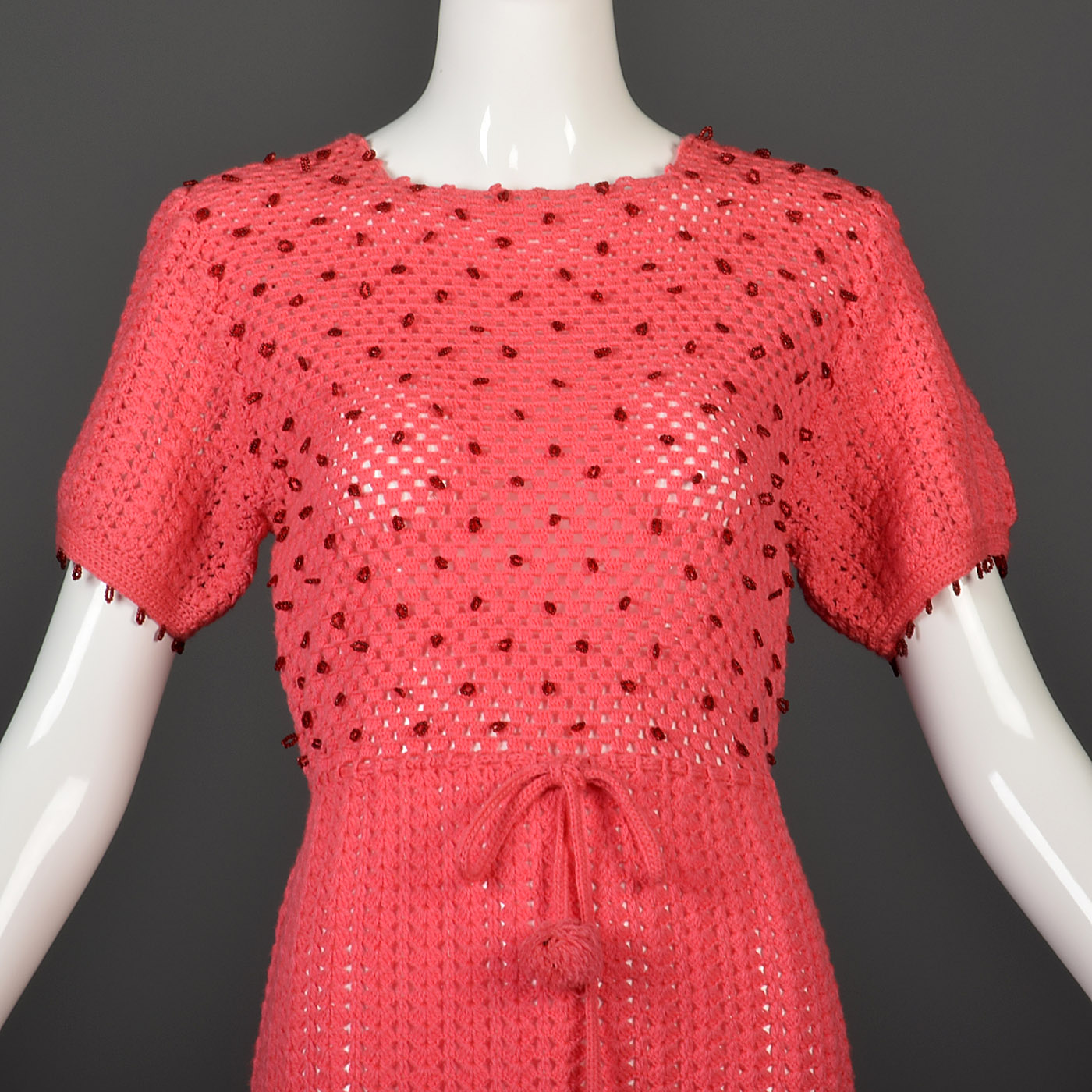 1950s Pink Crochet Dress