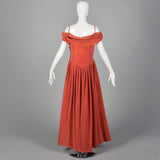 1940s Coral Velvet Evening Gown