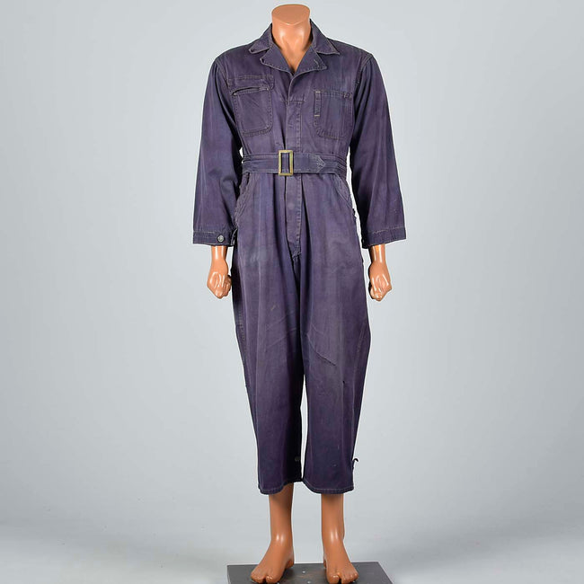 1940s Men's Blue Belted Work Wear Coveralls