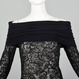 XS Dolce & Gabbana Off the Shoulder Black Sheer Lace Top