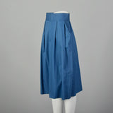 XS 1970s Yves Saint Laurent Rive Gauche Royal Blue Pleated Cotton Skirt Pockets