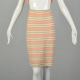 Medium 1980s St. John Set Knit Skirt Peach Shirt Striped Cardigan 3pc Ensemble