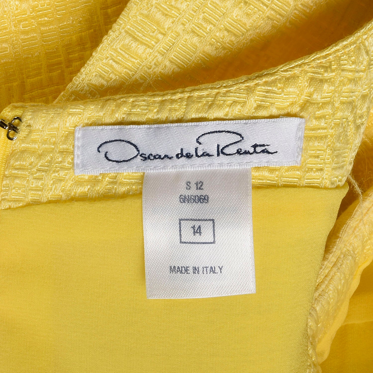 XL 2000s Oscar de la Renta Yellow Fitted Sheath Sleeveless Asymmetrical Dress