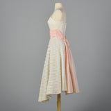 1950s White Party Dress with Sheer Mesh Stripes