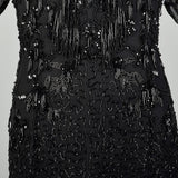 Medium D'ore Dress 1980s Silk Sexy Black Beaded Sheer Long Sleeve