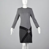 1980s Bob Mackie Gray Knit Dress with Asymmetric Rhinestone Hip