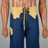 1970s Mens Bell Bottom Jeans with Lace Up Waist