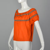 Medium 1960s Orange Peasant Top