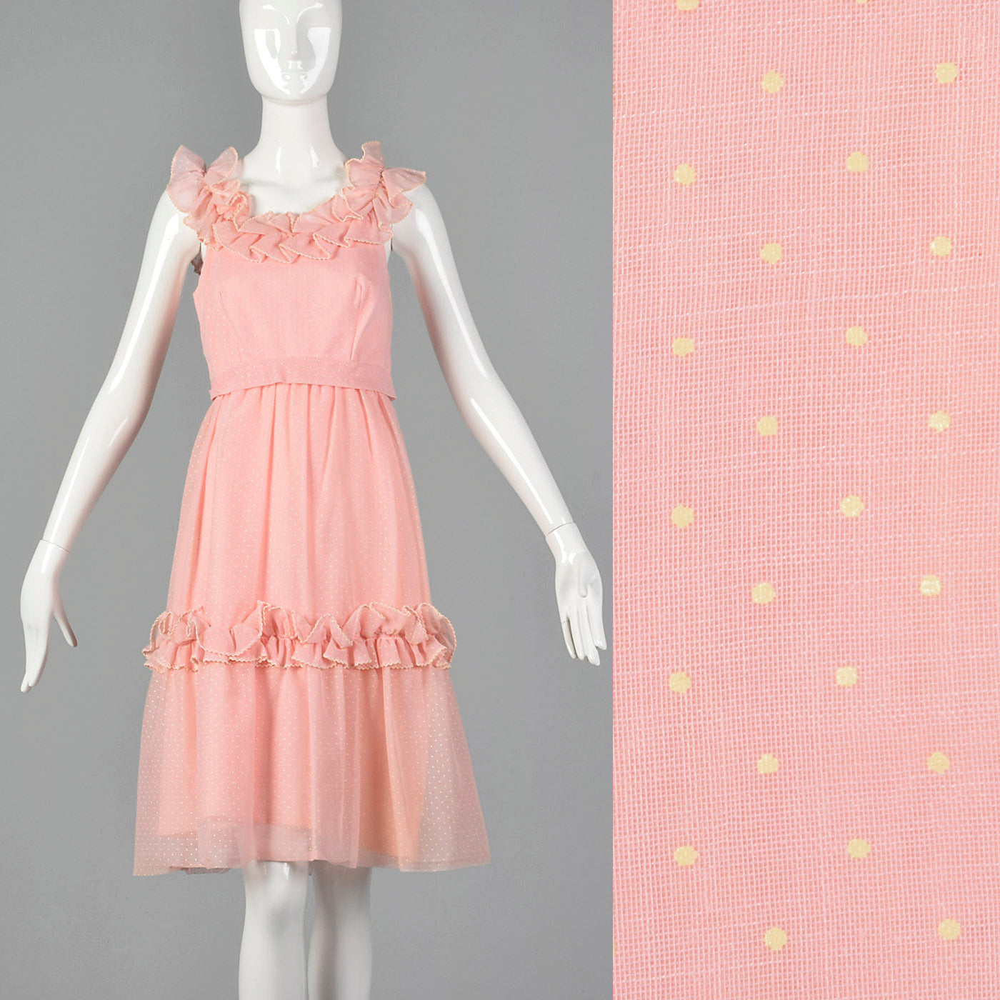 1960s Pink Swiss Dot Dress with Ruffle Trim